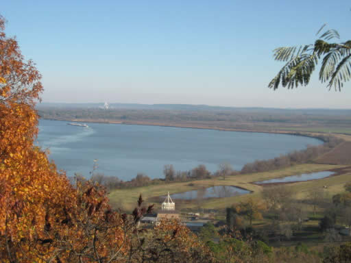 The Arkansas River and surrounding low-lying land as seen from Petit Jean Mountain
