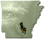 Southeast Arkansas and southern Crowley’s Ridge in eastern Arkansas; Gulf Coastal Plain from Georgia to southern Texas